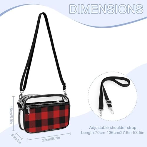 Scottish Red Checkered Black Twill Clear Stadium Bag Clear Mini Messenger Bags with 2 Compartments Crossbody Bag2