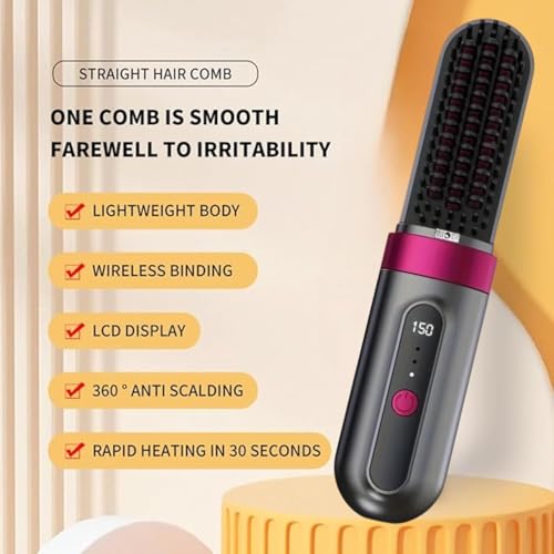 Image of LUFJIKA Cordless Hair Straightener Brush - Straightening Machine Hair Styling Tools & comb straightener for women | Brush Straightener & Pressing Machine Hair for hair straightner (standerd) (Black) (Black)