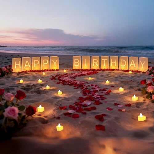 Image of Happy Birthday Decorations for Women Men, Light Up Letters Luminary Bags
