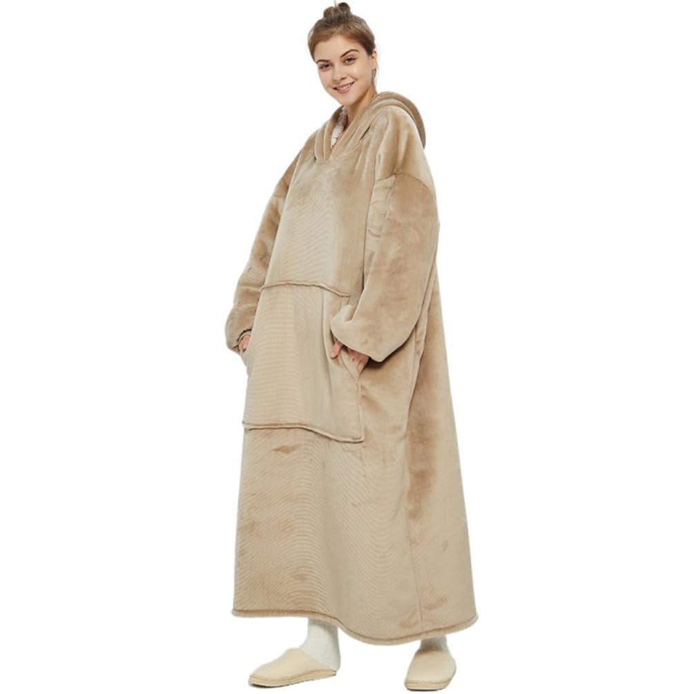 Youlike Men's Brown Extra Long Wearable Blanket Hoodie - Oversized Hoodies Sweatshirt For Wo - Super Warm And Cozy Giant Hooded Thick Flannel Blanket With Big Front Pocket