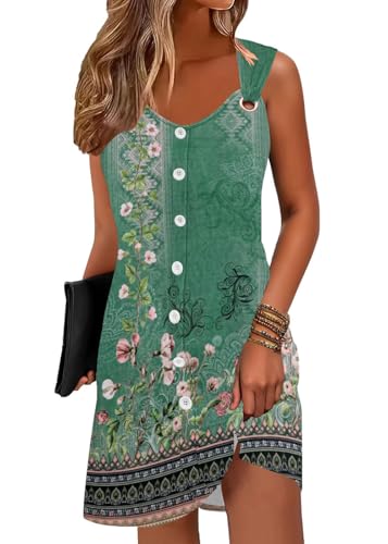ABYOVRT Vestido Mujer Sin Mangas Vestido Túnica Verano Estampados de Línea A Casual Boho Vestidos hasta la Rodilla para Mujer,Verde,XL