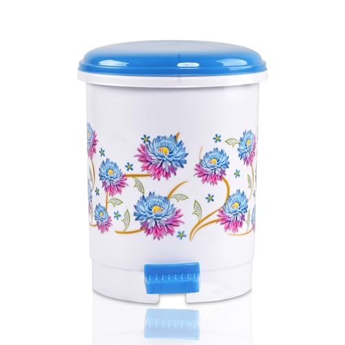 Image of Kuber Industries 2.5 Ltr Plastic Pedal Dustbin | Trash Waste Bin for Study Room, Bed Room, Wash Room & Office Use | Dustbins & Garbage Bin for Kitchen & Home | Flower - Blue