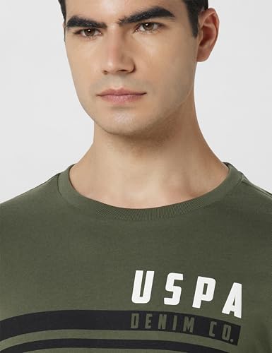 Image of U.S. Polo Assn. Denim Co. Mens Green Half Sleeve Cotton Fitted T-Shirt (UDTSHOE0048 Green )