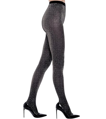 Womens Sparkly Metallic Golden Silvery Shimmer Tights 50D High Waist Glitter Pantyhose Party Evening Wear (US Alpha Large X-Large Regular Regular Silver)
