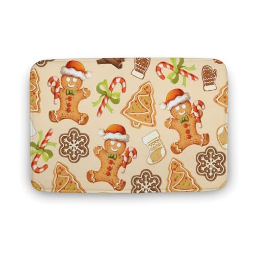 玄関マット室内 ジンジャーブレッドマン クッキー クリスマス 泥落としマット 滑り止め 50x80cm 大判 カーペット 耐摩耗性 吸水 ドアマット バスマット ふわふわ 柔らか 洗える 抗菌防臭 足拭きマット 廊下 洗面所 掃除 ラグマット オールシーズ