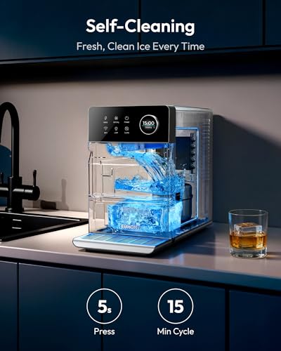 Image of EUHOMY 2.2'' Clear Ice Cube Maker Countertop with APP, 2 Square Ice Ready in 27 Mins for Whiskey, Slow-Melting & Self-Cleaning, 110 Pcs /Day, 24H Timer, Clear Ice Maker with Ice Tong for Home /Bar