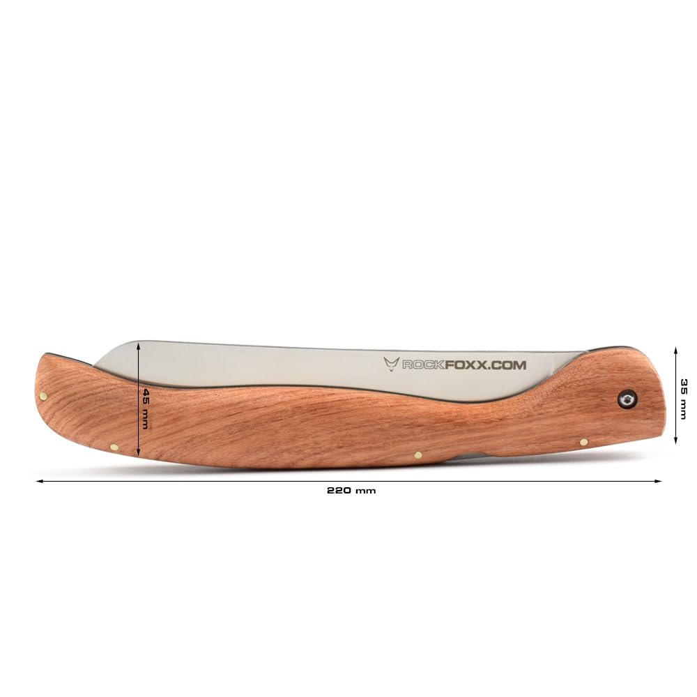 FOXXKNIFE składany nóż do chleba, scyzoryk, duży nóż 18,5 cm, bez grawerowania laserowego, uchwyt z drewna korzeniowego, ostre ząbkowanie, idealny na kemping, offroad, poszukiwacz przygód w przyczepie