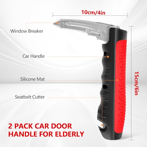 Image of Kaiedos Car Door Handle for Elderly, 3-in-1 Car Handle Assist for Seniors, Portable Auto Cane Vehicle Support Handle, 500 lbs Capacity, Non-Slip Door Assist Bar (Red)