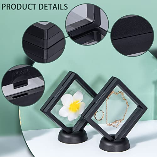 Image of 10 Pack 3.5x3.5x0.8 inch Black Plastic & Polyethylene Coin Display Case with Base for Coin, Medal, Specimen & Jewelry