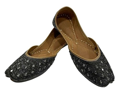 Stop n Style Flat Punjabi Juti for Women Designer Mojaris Ballerina Ethnic Handmade Black Shoes2