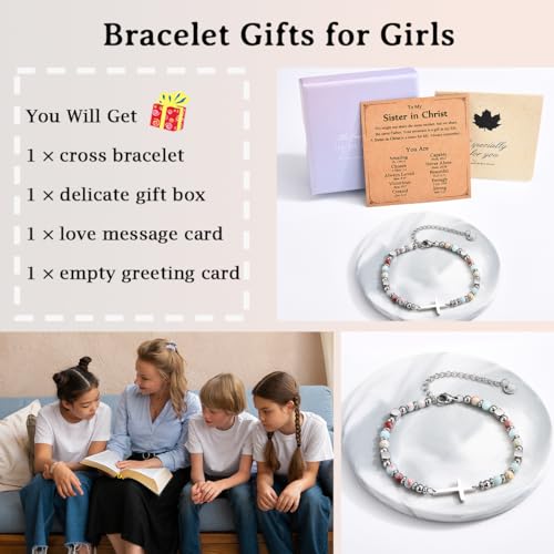 Image of Christian Gifts for Women Girls, Religious Cross Bracelet, Birthday Christmas Easter Baptism Confirmation First Communion Valentines Day Graduation Gifts for Her