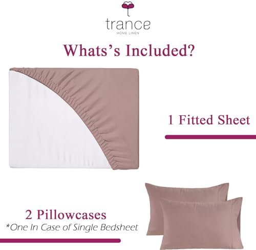 Image of Trance Home Linen 300 TC Bamboo Fitted Bedsheet | Soft, Breathable & Eco-Friendly Bedsheet with 2 Pillow Cover - (72 x 48 inch, Cameo Rose)