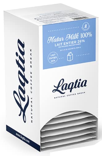 Instant Full Cream \/ Whole Milk Powder PACKETS by Laqtia, 18 Count Box, Makes an 8oz glass of Milk, Non GMO, Free of bST and rBGH, made using 100% European Dairy, product of Spain (Convenient On-The-