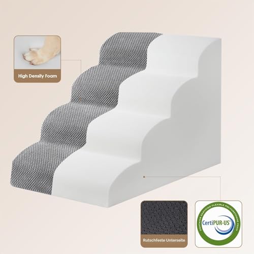 EHEYCIGA Hundetreppe für Kleine Hunde 50 cm Hoch, 4 Stufen, Grau