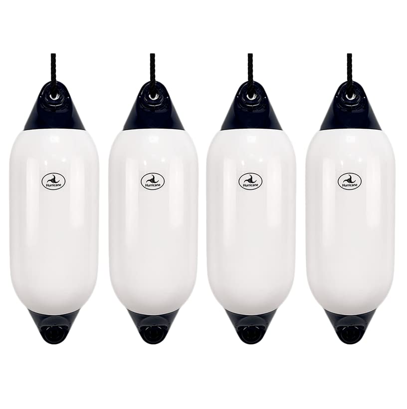 Hurricane Fenders Original Series Boat Fender PM03 53cm x 18cm (21" x 7") - White With Blue Ends - Pack Of Four