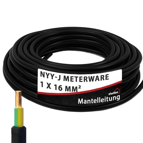 siwitec Erdkabel NYY-J 1x16 mm Starkstromkabel PVC Erdleitung in schwarz exakt zugeschnittene Meterware in Profi-Qualität Länge (aktuelle Auswahl) = 5 Meter