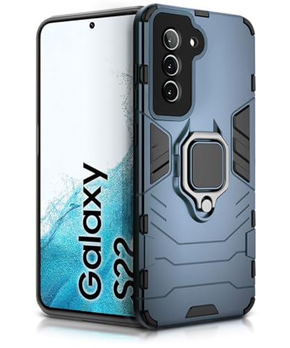 Image of WOW IMAGINE Shock Proof Back Case Mobile Cover for Samsung Galaxy S22 5G | Back Cover Case (Tough Armor | Hybrid PC + TPU | Ring Holder & in-Built Kickstand | Blue)