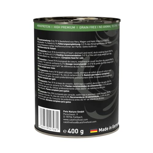 catz finefood Purrrr Ente Monoprotein Katzenfutter nass N° 115, für ernährungssensible Katzen, 70% Fleischanteil, 6 x 400g Dose