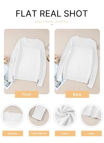 Image of EVALESS Womens Sweaters Casual Long Sleeve Crewneck Knit Lightweight Hollow Out Crochet Sweater Pullover Tops