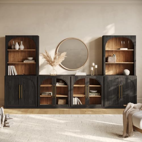 Image of BELLEZE Jagger 130 inch Wall Unit 6-Piece Modular TV Stand - Ebony