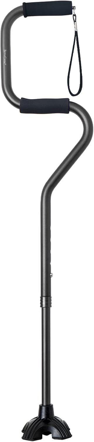 BeneCane Walking Cane Adjustable Cane with Offset Soft Cushioned Handle for Men & Women Lightweight Comfortable Extra Stability Base 2 Handle Mobility Aid for Men Women and Seniors BLACK