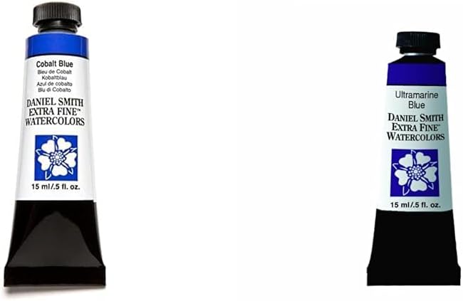 DANIEL SMITH Extra Fine Watercolor 15ml Paint Tubes, Cobalt Blue (284600025) & Ultramarine Blue (284600106), 0.5 Fl Oz (Pack of 1)