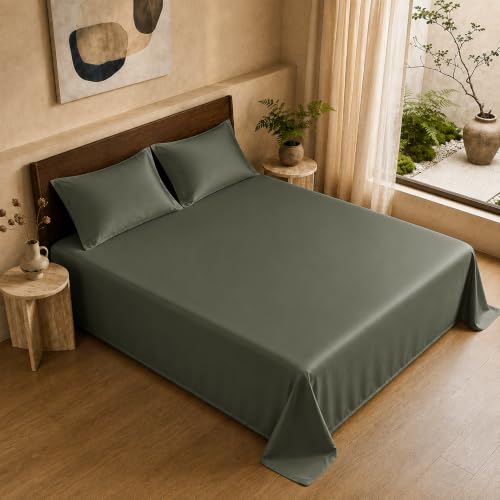 Image of HOMEMONDE 100% Bamboo King Size Flat Bedsheet with 2 Pillow Covers | 300 TC Luxury Cooling Bed Sheet | Ultra Soft, Breathable & Moisture Wicking | (Charcoal Grey, 108x108 Inches)