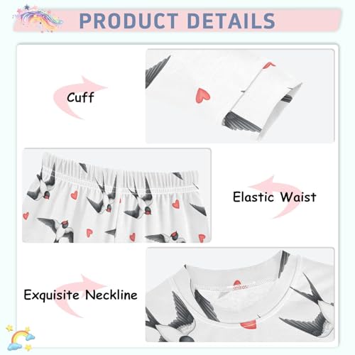 Pajama Sets Long Sleeve Birds and Hearts Pattern Soft Comfy Sleepwear 2 Piece PJS 3-8T4