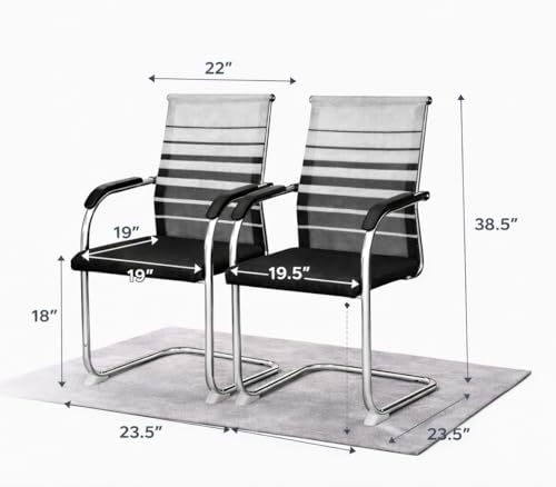Image of TOBY Home and Office Chair, Mesh Visitor Chair with Arms, Metal Sled Base Office Guest Chair, Breathable Backrest & Cushioned Seat,