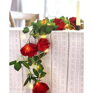 FiveSeasonStuff 29 Ft 4 Pack Christmas Red Rose Silk Flower Garland Artificial Flowers Decoration Hanging Floral with 66 feet String Lights FiveSeasonStuff 29 Ft 4 Pack Christmas Red Rose Silk Flower Garland Artificial Flowers Decoration Hanging Floral with 66 feet String Lights