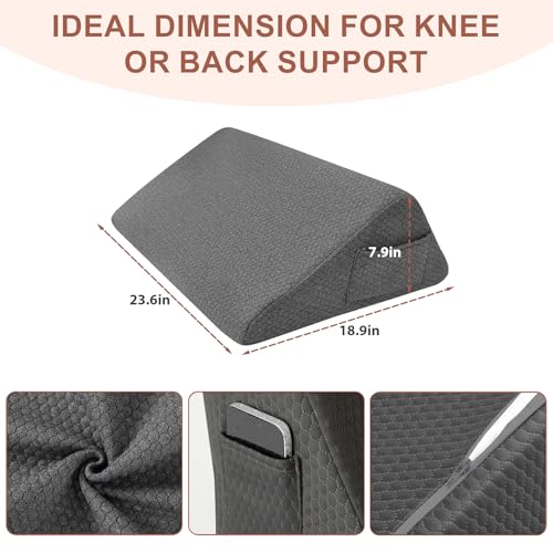 Knee Wedge Pillow, Memory Foam Leg Pillow Knee Pillow for Back Sleeping, Wedge Pillows for Legs Post Surgery, Triangle Pillow for Knee Support, Leg Elevation, Knees Hip Back Pain Relief, Black