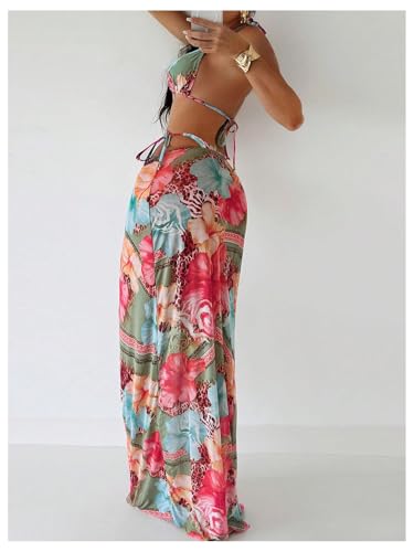 Bikini léopard rose dos nu gainant avec jupe fluide taille m