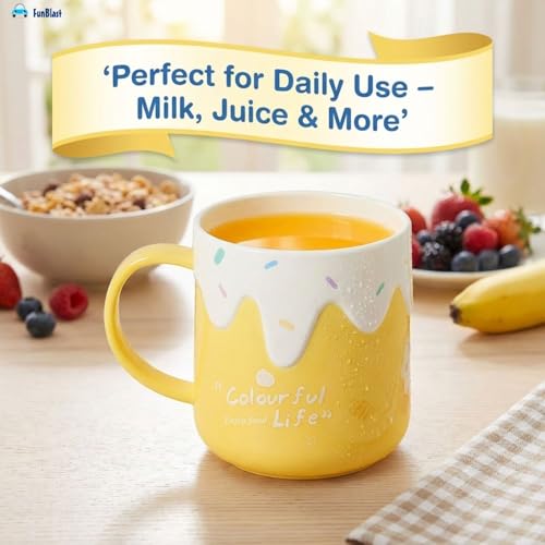 Image of FunBlast Milk Mug for Kids - 420 Ml; Unbreakable Mug for Kids, Milk Mugs for Kids Unbreakable - Milk Drinking Cup for Kids (Yellow)