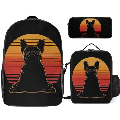 Vintage French Bull Dog Yoga 80s Large Travel Backpacks Carry on Backpack Weekender Bag with 2 Storage Pockets for Men And Women