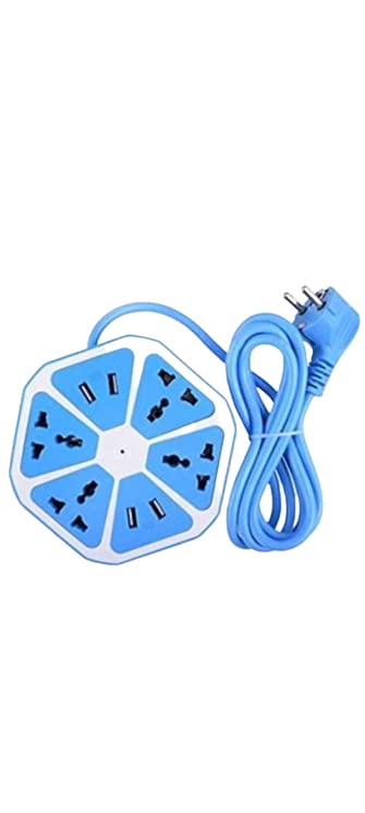 Hexagon Shape Extension Board 4 USB Cable Ports with EU Plug 4 Sockets for Office, Home, Restuarnts & Shopes 10Amp (Multicolor)