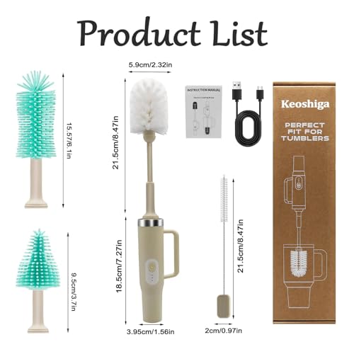 Image of 5 in 1 Electric Bottle Brush Cleaner Compatible Stanley Bottle Brush Straw Cleaner Multifunction Rechargeable IPX6 Waterproof Extra Long Design for Stanley Cup, Sports Bottle and More (Beige)