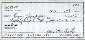 Al Barlick Signed Check Jsa Sticker Authentic Autograph - MLB Cut Signatures