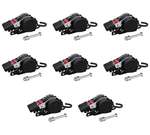 Mytee Products 8 Pack 1" x 10' Bolt on Retractable Ratchet Straps for Cargo - Coated S Hook Auto Retract Ratchet Straps - Self Ratcheting Strap for Boat Tie Down to Trailer & Jet Ski, ATVs, Bikes by Mytee Products - Used condition - US$80.99