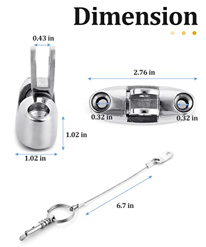 Outmax 2 Packs Bimini Top Deck Hinges With Quick Release Boat Pins Lanyards, 316 Stainless Steel Bimini Top Mounting Hardware Kit(Screws Include) #TOP2