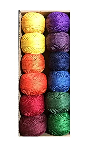 Image of Valdani Pearl Cotton Sz 8 | Rainbow Dark | 12 Balls | 73 Yds /Ball | 12-Ball Collection, Hand-Dyed Egyptian Cotton, Colorfast, Size 8 (67m /73 yds, 10g ball), Non-Divisible