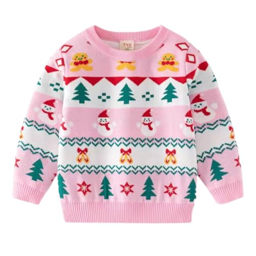 Toddler Christmas Sweater Snowman Girls Knit Crewneck Snowflake Pullover Kids Cute Xmas Pink Clothes Tops 3-7 Years