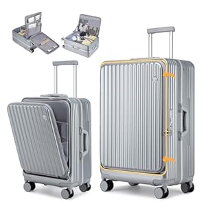 Sea choice 2 Piece Luggage Set 20/28 Front Opening Luggage PC Hard Shell Suitcase Top Opening Luggage Suitcase with USB Port Cupholder TSA Lock 4 Wheels