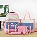 WEGUZIX Kawaii Canvas Backpack Set - 5 Pieces Student Pack with Cute Squirrel Accessories, Ideal Schoolbag for Teen Girls, Essential Back to School Gear, A Pink