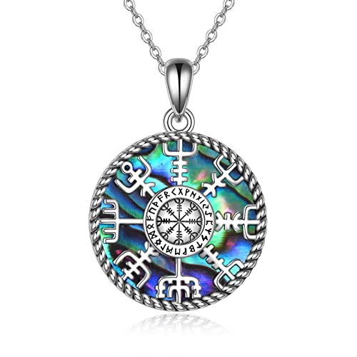 Viking Compass Necklace Sterling Silver Runes Vegvisir Pendant Necklace Mothers Day Jewelry Gift for Women Mom