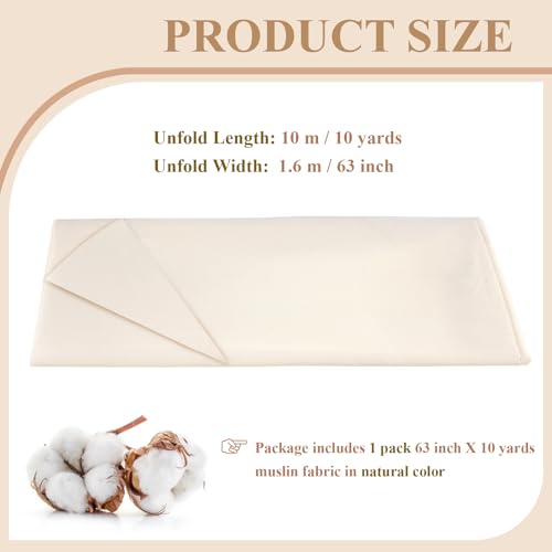 Image of 100% Cotton Muslin Fabric, 63 Inch X 10 Yards Unbleached Fabric by The Yard