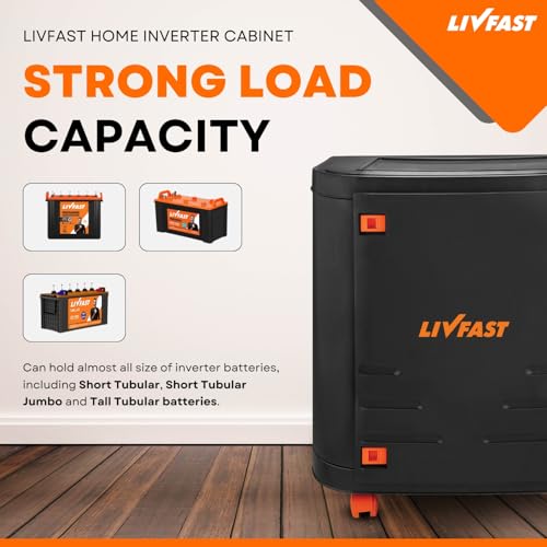 Image of Livfast Inverter Battery Trolley with Covered Box | Support Single Jumbo /Flat Plate /Tall Tubular Battery - Grey Orange