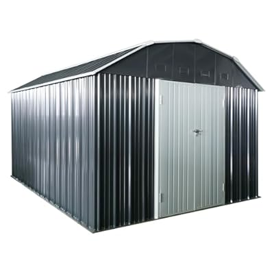 HXUHUWS 10 ft x 12 ft Outdoor Metal Storage Shed with Arch Roof - Lockable Doors for Safety, for Garden and Patio, Black