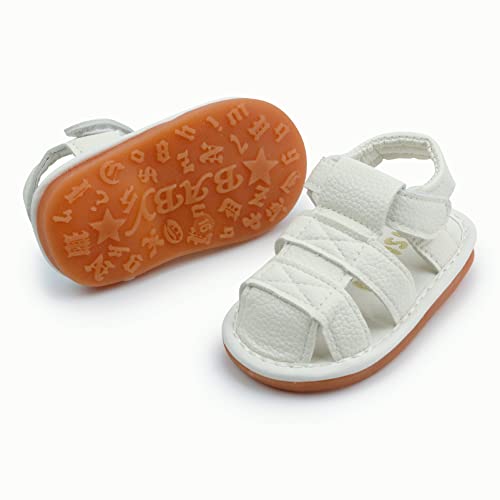 Image of WILLFUN Baby Boy Girl Summer Infant Squeaky Sandals Premium Rubber Sole Closed-Toe Non-Slip Shoes Toddler First Walkers