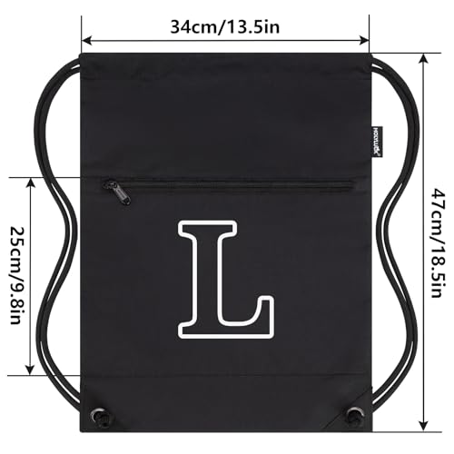 Image of HOLYLUCK Drawstring Bags Initial Backpack Sackpack Cinch Bags for Sports, Gym, Travel, Beach (Black-L)