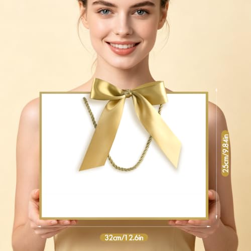 Image of JMANNI Gift Bags with Handles, 13 inch Medium Gift Bag for Presents, 4 Pcs Bags with 8 Tissue Paper and 4 Cards for Graduation Baby Shower Wedding Fathers Day Mother's Day Birthday Party(white gold)